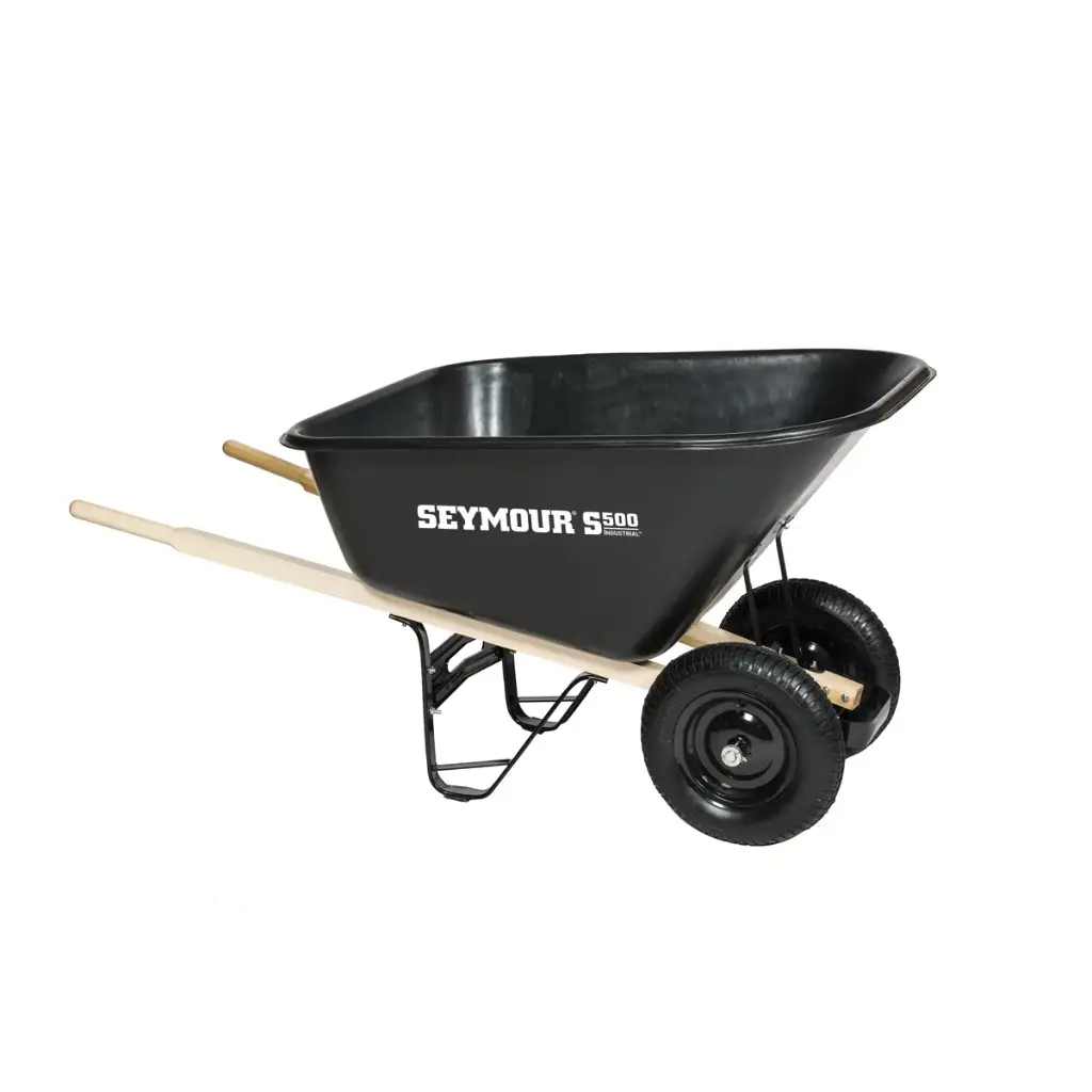 [85765 SYM] 10 Cu. Ft. Wheelbarrow, Poly Tray & Wood Handles, Dual Standard Tires