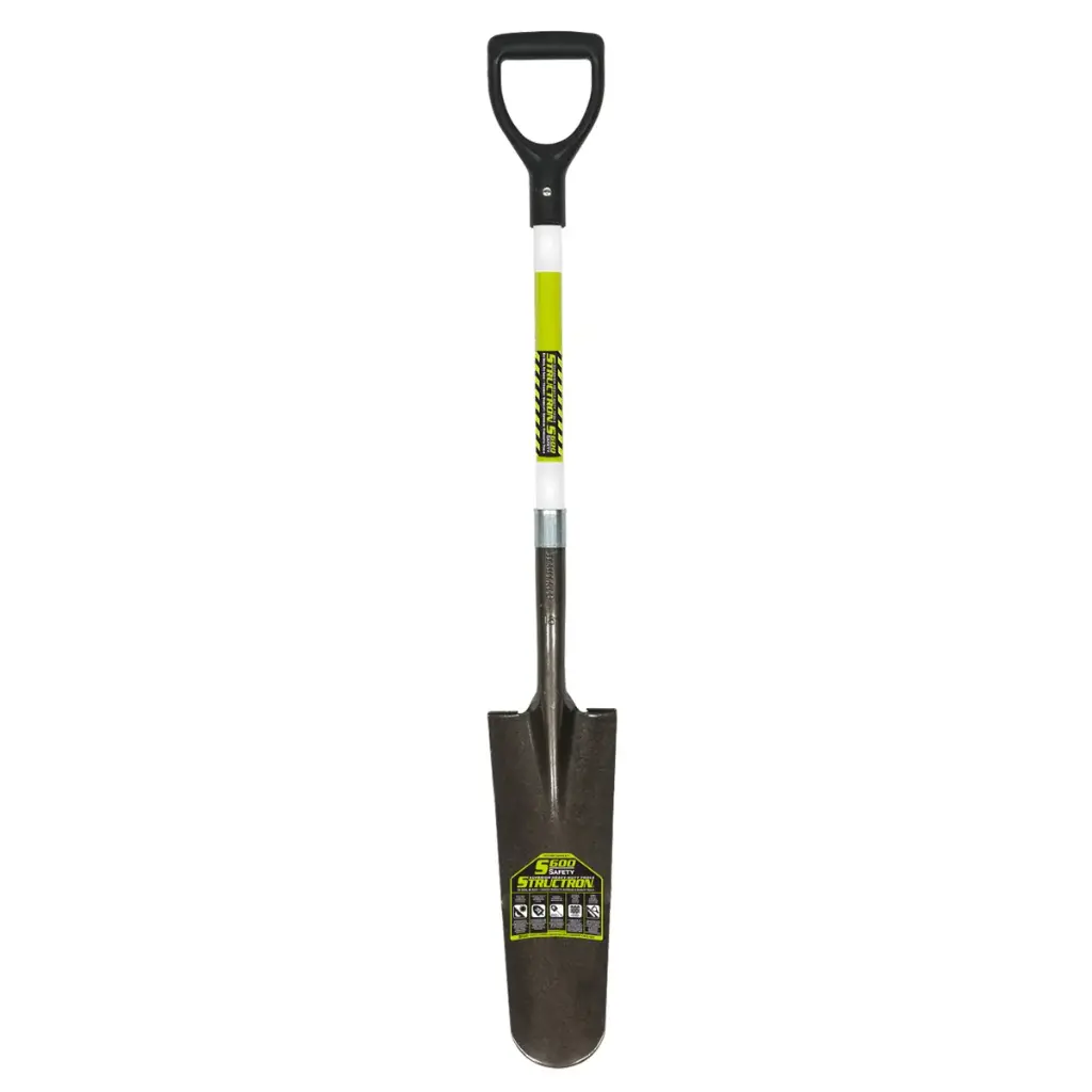 Drain Spade Shovel, 14 Gauge, 16" / Forward Turned Step, 29" Premium Fiberglass Handle, Poly D Grip