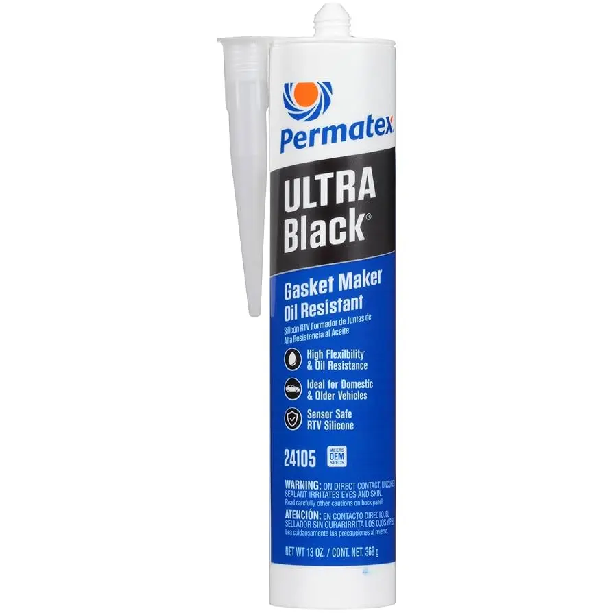 [24105] Permatex Ultra Black Maximum Oil Resistance RTV Silicone Gasket Maker, Sensor Safe And Non-Corrosive, For High Flex And Oil Resistant Applications 13oz.