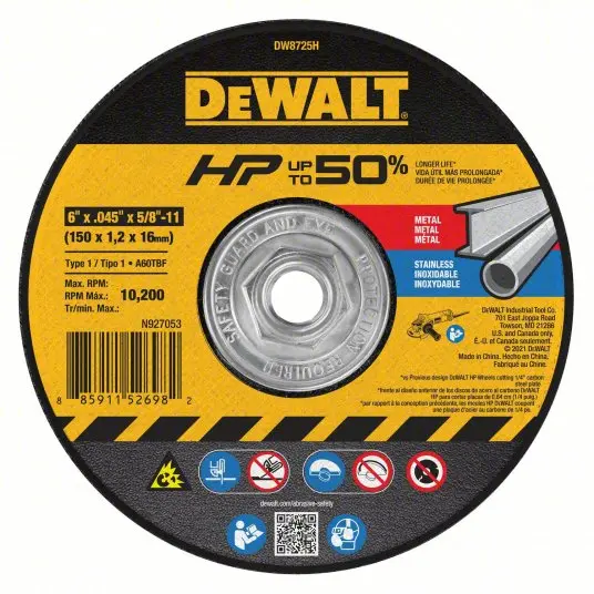 [DW8725H DWT] DeWalt Cutting Wheel 5/8" Arbor