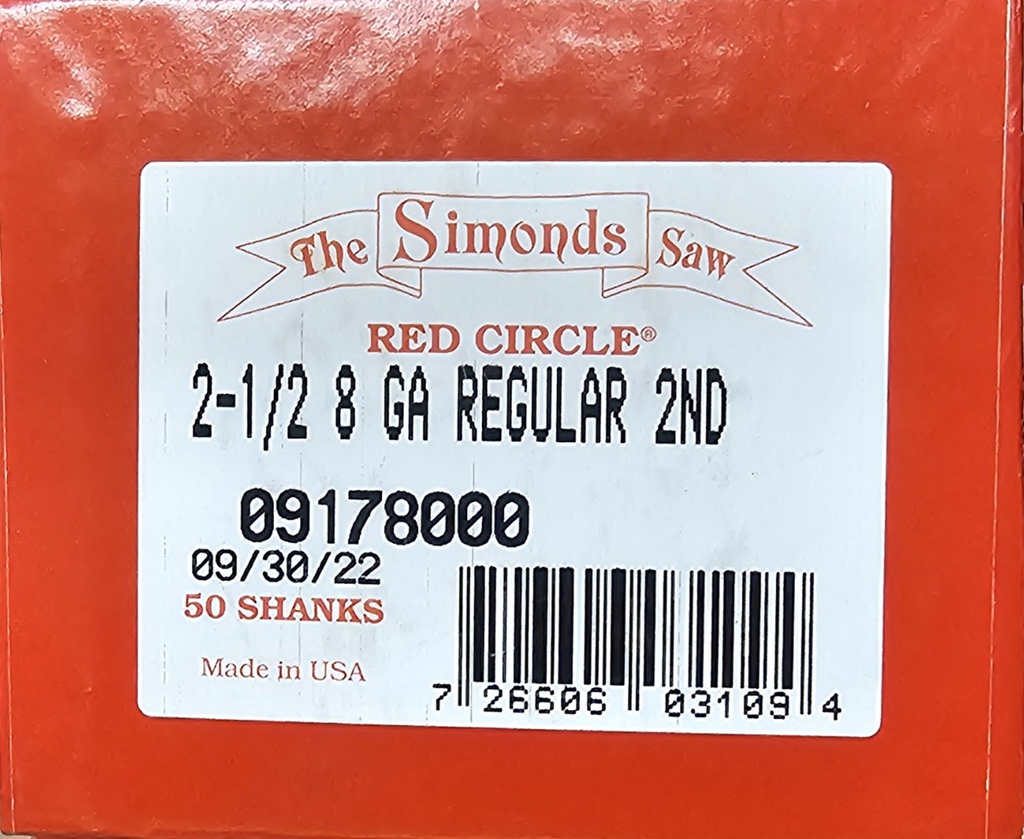 2-1/2 8 GA Regular 2nd Simonds