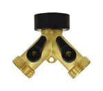 [813004-1001] Brass Threaded Male Y-Hose Connector w/ Shut Offs